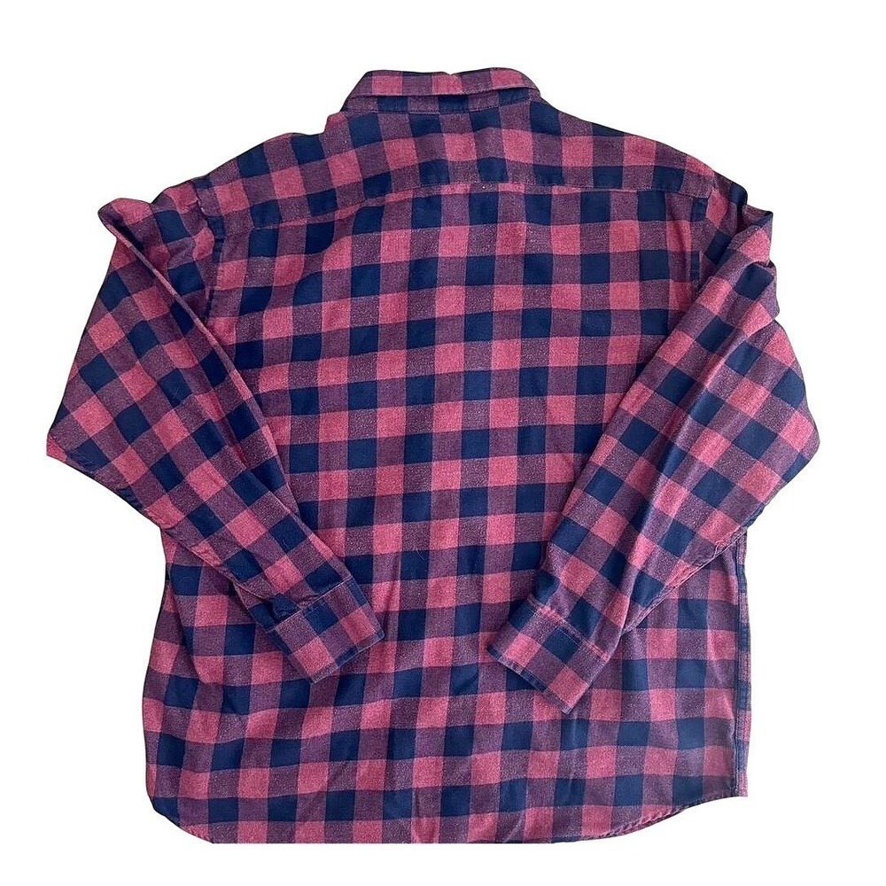 IZOD Mens Buffalo Check Flannel Shirt Burgundy Navy Blue Plaid XL Long Sleeve - Picture 4 of 4